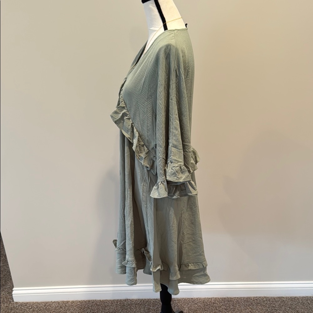 Green Ruffle V-Neck Dress - Picture 3 of 5